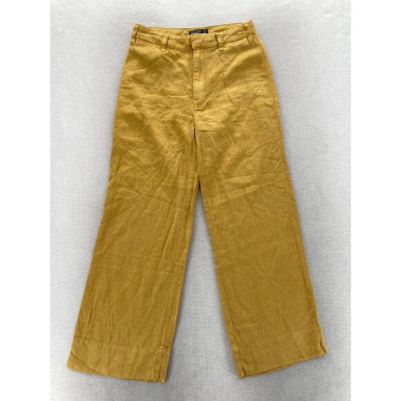Abercrombie & Fitch Annie Wide Leg Crop Pants Women's 24/00 Yellow Linen Blend - Picture 1 of 11